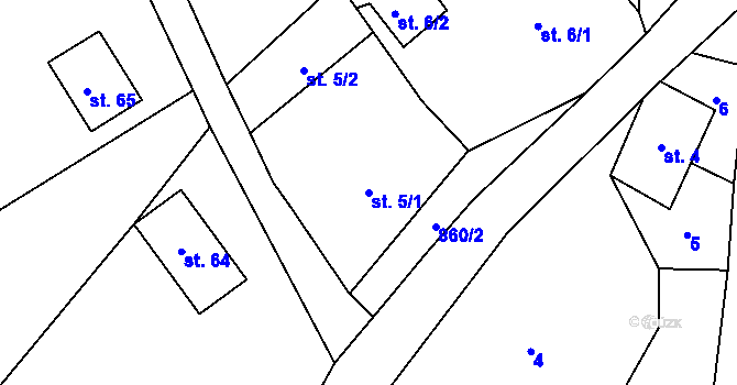 Parcela st. 5/1 v KÚ Bzí u Železného Brodu, Katastrální mapa