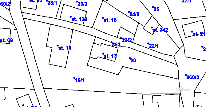 Parcela st. 13 v KÚ Bzí u Železného Brodu, Katastrální mapa