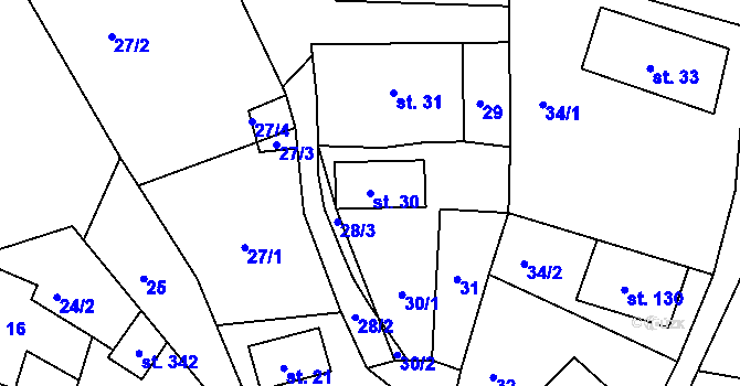 Parcela st. 30 v KÚ Bzí u Železného Brodu, Katastrální mapa