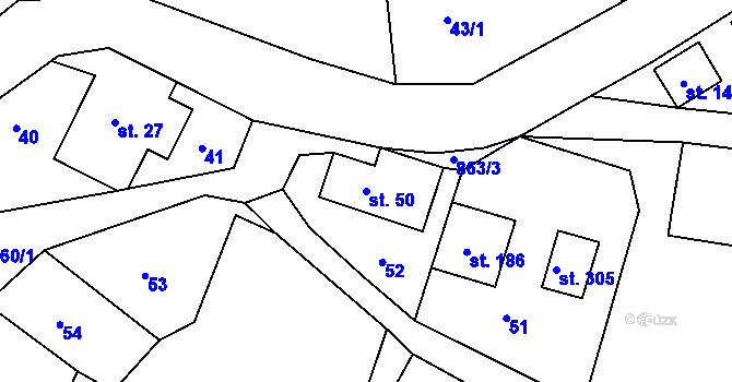 Parcela st. 50 v KÚ Bzí u Železného Brodu, Katastrální mapa