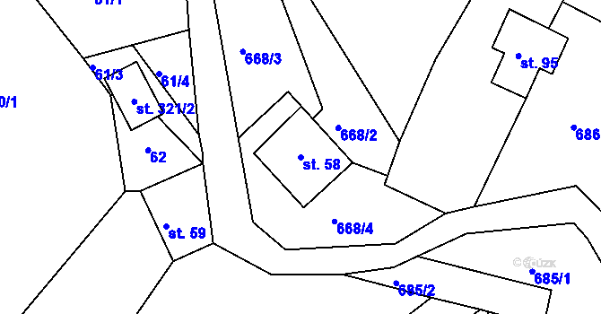 Parcela st. 58 v KÚ Bzí u Železného Brodu, Katastrální mapa