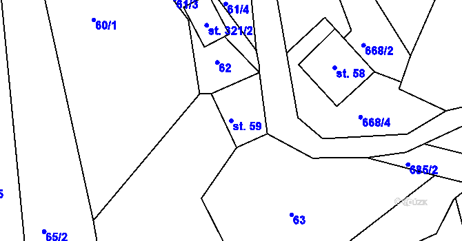 Parcela st. 59 v KÚ Bzí u Železného Brodu, Katastrální mapa