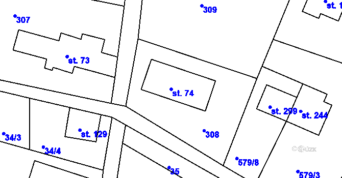 Parcela st. 74 v KÚ Bzí u Železného Brodu, Katastrální mapa