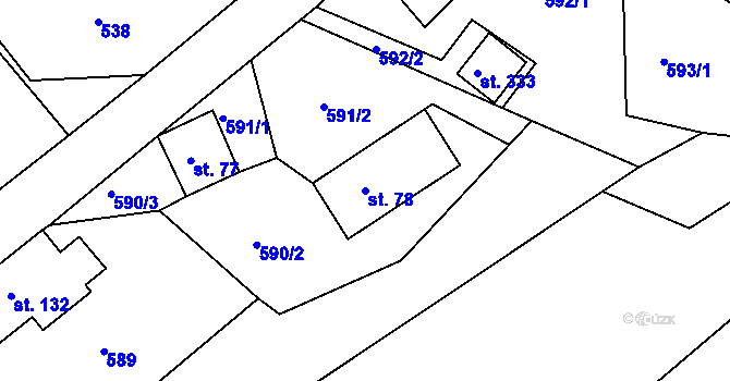 Parcela st. 78 v KÚ Bzí u Železného Brodu, Katastrální mapa