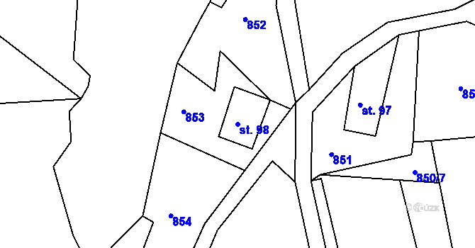 Parcela st. 98 v KÚ Bzí u Železného Brodu, Katastrální mapa