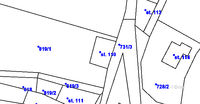 Parcela st. 110 v KÚ Bzí u Železného Brodu, Katastrální mapa