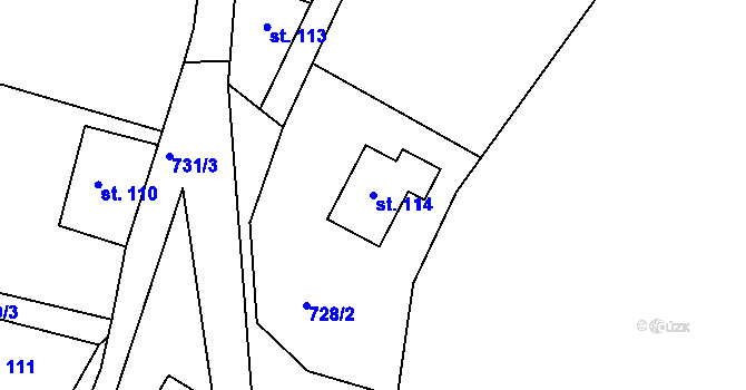 Parcela st. 114 v KÚ Bzí u Železného Brodu, Katastrální mapa