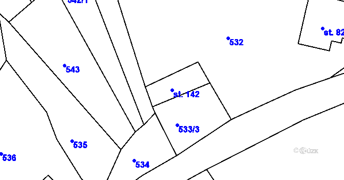 Parcela st. 142 v KÚ Bzí u Železného Brodu, Katastrální mapa