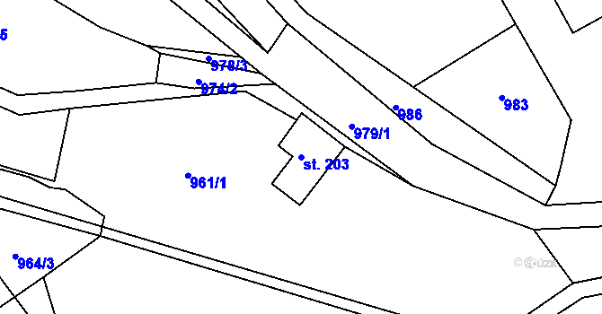 Parcela st. 203 v KÚ Bzí u Železného Brodu, Katastrální mapa