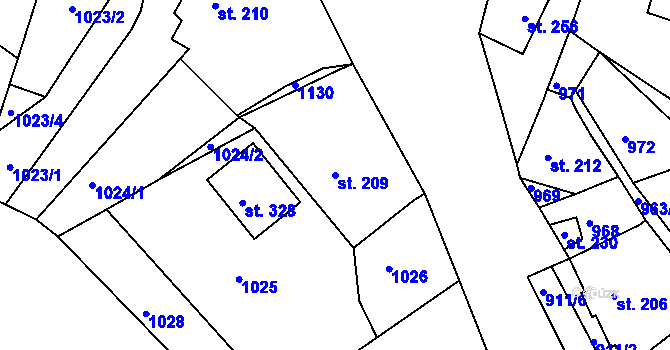 Parcela st. 209 v KÚ Bzí u Železného Brodu, Katastrální mapa