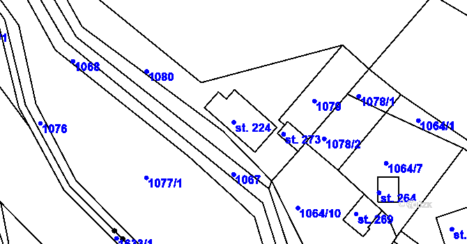Parcela st. 224 v KÚ Bzí u Železného Brodu, Katastrální mapa