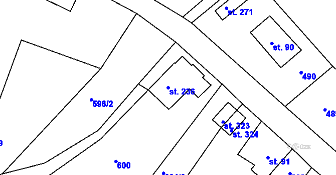 Parcela st. 236 v KÚ Bzí u Železného Brodu, Katastrální mapa