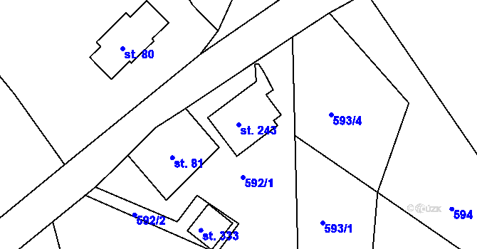 Parcela st. 243 v KÚ Bzí u Železného Brodu, Katastrální mapa