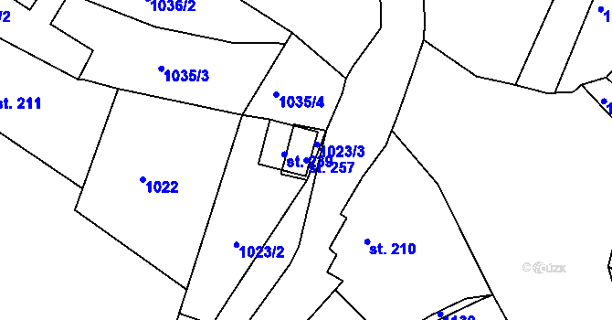 Parcela st. 257 v KÚ Bzí u Železného Brodu, Katastrální mapa