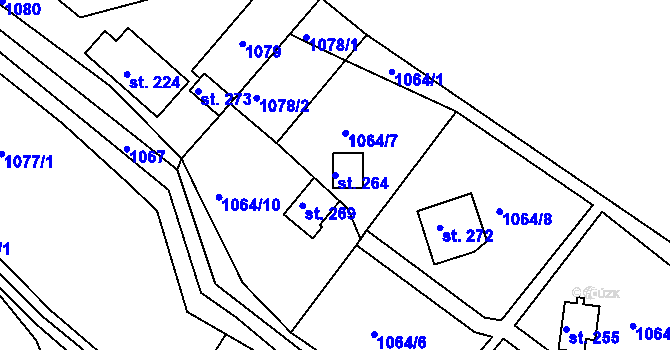 Parcela st. 264 v KÚ Bzí u Železného Brodu, Katastrální mapa