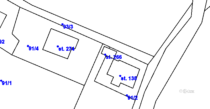 Parcela st. 266 v KÚ Bzí u Železného Brodu, Katastrální mapa