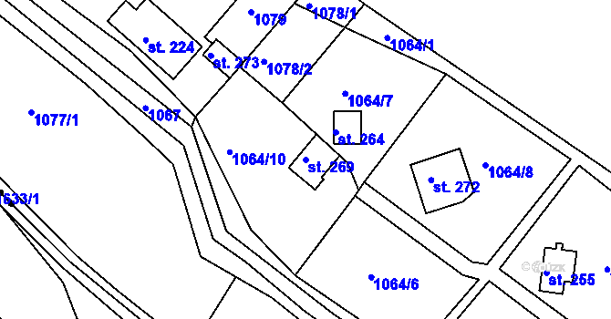 Parcela st. 269 v KÚ Bzí u Železného Brodu, Katastrální mapa