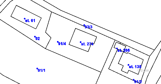 Parcela st. 274 v KÚ Bzí u Železného Brodu, Katastrální mapa