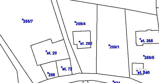 Parcela st. 282 v KÚ Bzí u Železného Brodu, Katastrální mapa