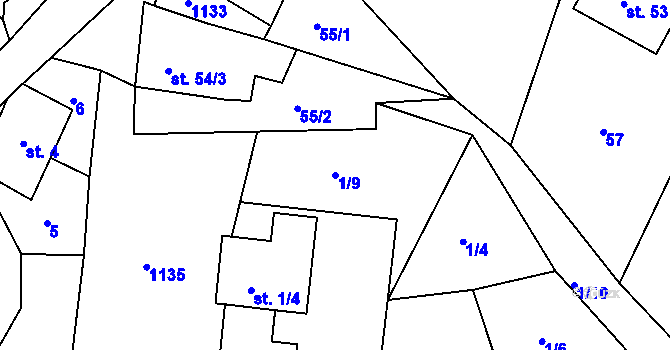 Parcela st. 1/9 v KÚ Bzí u Železného Brodu, Katastrální mapa