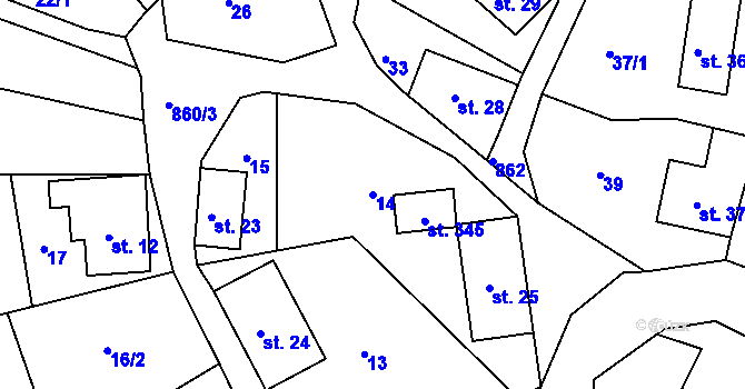Parcela st. 14 v KÚ Bzí u Železného Brodu, Katastrální mapa