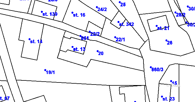 Parcela st. 20 v KÚ Bzí u Železného Brodu, Katastrální mapa