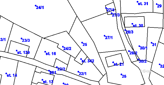 Parcela st. 25 v KÚ Bzí u Železného Brodu, Katastrální mapa