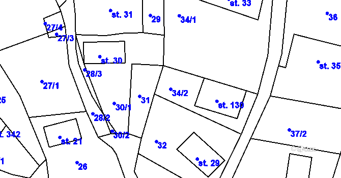 Parcela st. 34/2 v KÚ Bzí u Železného Brodu, Katastrální mapa
