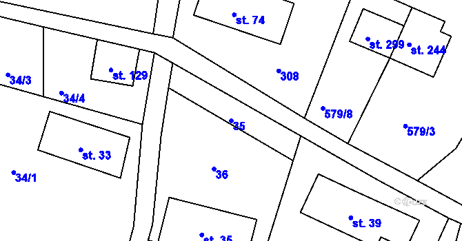 Parcela st. 35 v KÚ Bzí u Železného Brodu, Katastrální mapa