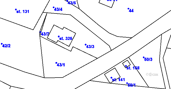 Parcela st. 43/3 v KÚ Bzí u Železného Brodu, Katastrální mapa