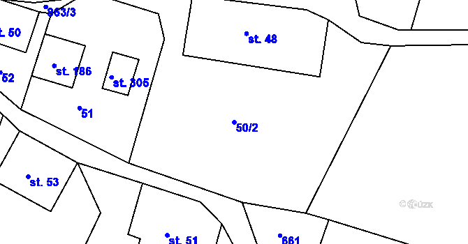 Parcela st. 50/2 v KÚ Bzí u Železného Brodu, Katastrální mapa