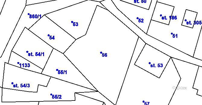 Parcela st. 56 v KÚ Bzí u Železného Brodu, Katastrální mapa