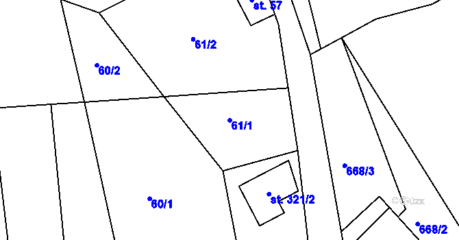 Parcela st. 61/1 v KÚ Bzí u Železného Brodu, Katastrální mapa