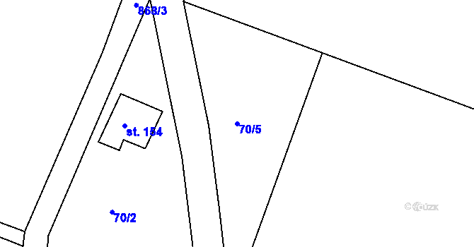 Parcela st. 70/5 v KÚ Bzí u Železného Brodu, Katastrální mapa