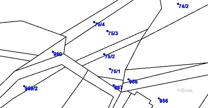 Parcela st. 75/2 v KÚ Bzí u Železného Brodu, Katastrální mapa