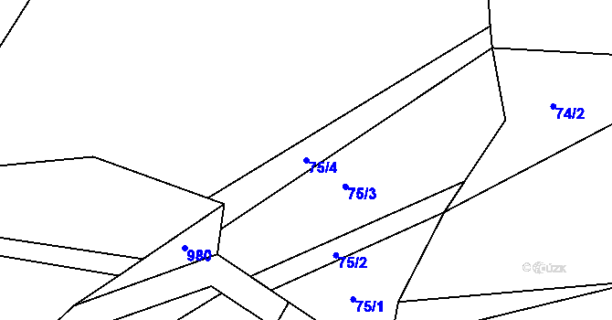 Parcela st. 75/4 v KÚ Bzí u Železného Brodu, Katastrální mapa