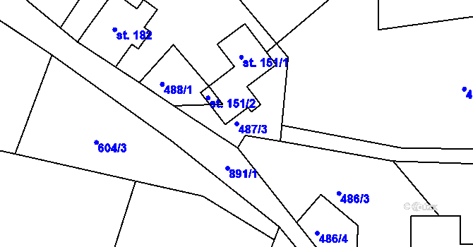 Parcela st. 487/3 v KÚ Bzí u Železného Brodu, Katastrální mapa