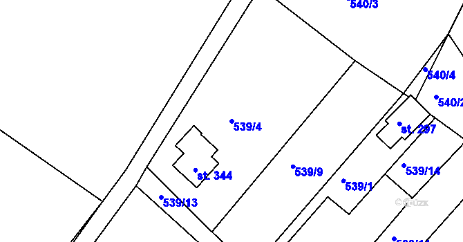 Parcela st. 539/4 v KÚ Bzí u Železného Brodu, Katastrální mapa