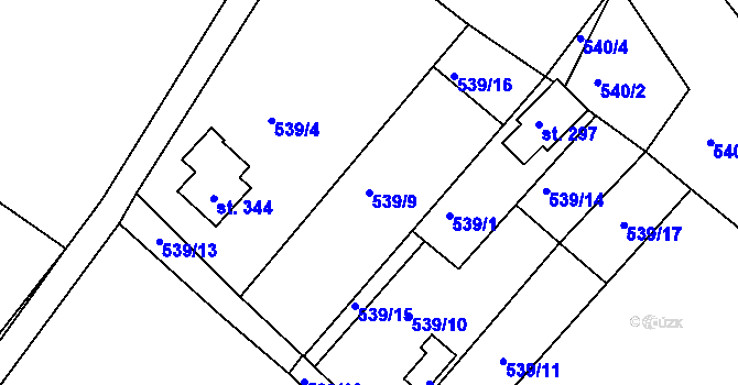 Parcela st. 539/9 v KÚ Bzí u Železného Brodu, Katastrální mapa
