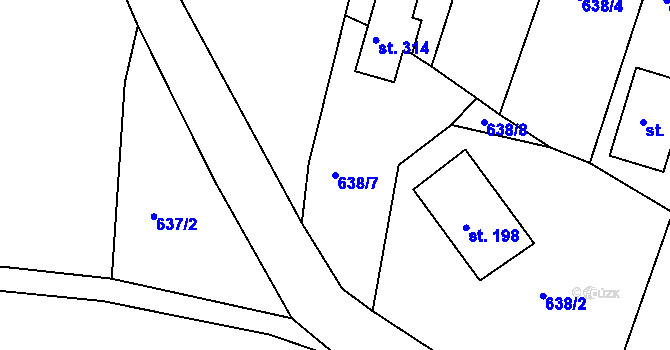 Parcela st. 638/7 v KÚ Bzí u Železného Brodu, Katastrální mapa