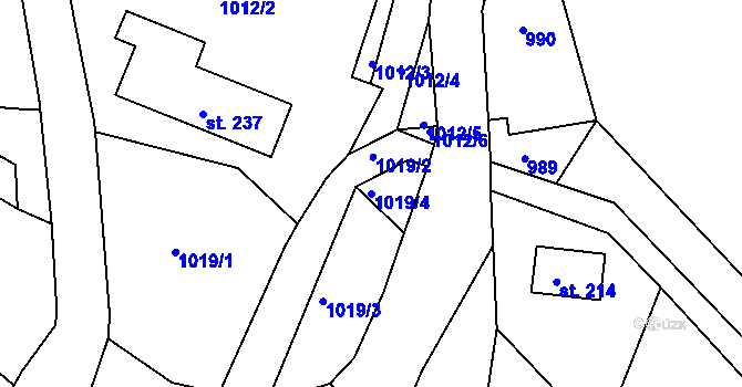 Parcela st. 1019/4 v KÚ Bzí u Železného Brodu, Katastrální mapa