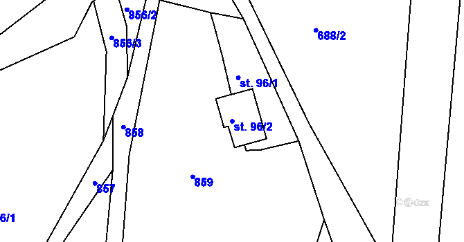 Parcela st. 96/2 v KÚ Bzí u Železného Brodu, Katastrální mapa