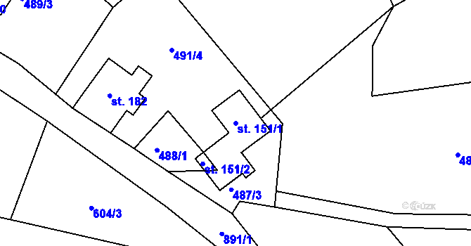 Parcela st. 151/1 v KÚ Bzí u Železného Brodu, Katastrální mapa