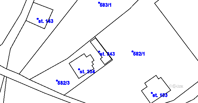 Parcela st. 343 v KÚ Bzí u Železného Brodu, Katastrální mapa