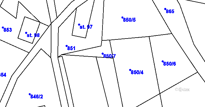 Parcela st. 850/7 v KÚ Bzí u Železného Brodu, Katastrální mapa