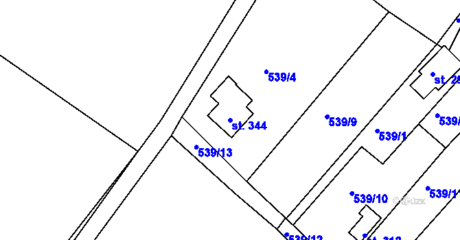 Parcela st. 344 v KÚ Bzí u Železného Brodu, Katastrální mapa