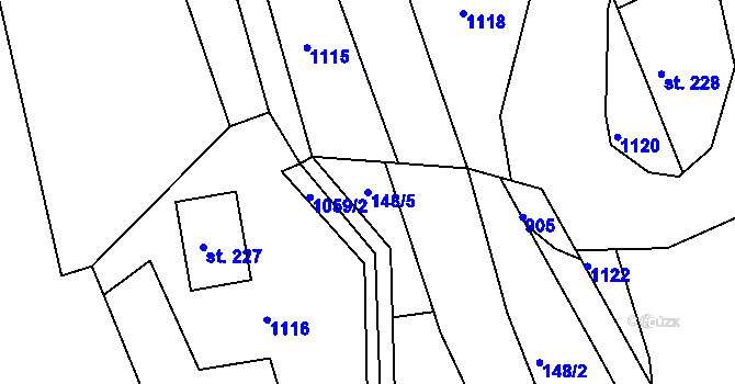 Parcela st. 148/5 v KÚ Bzí u Železného Brodu, Katastrální mapa