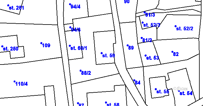 Parcela st. 59 v KÚ Hrubá Horka, Katastrální mapa