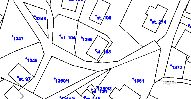 Parcela st. 105 v KÚ Hrubá Horka, Katastrální mapa