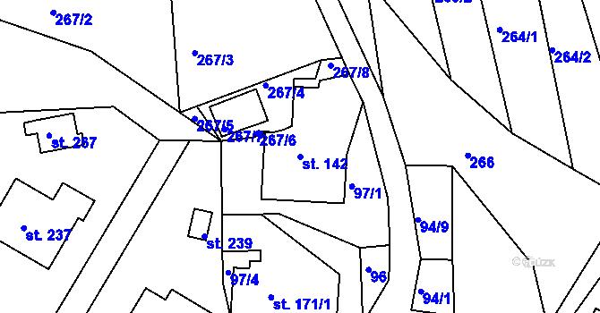 Parcela st. 142 v KÚ Hrubá Horka, Katastrální mapa